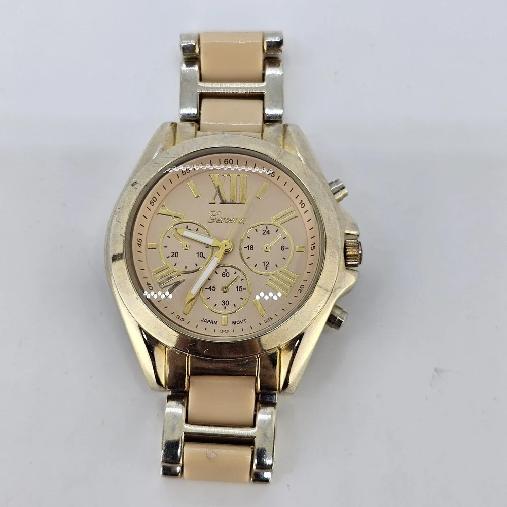 Women's Analog Watch 42MM Cream Dial Two Tone Metal Bands 5.75